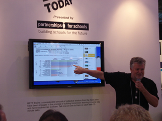 Professor Stephen Heppell speaking on the Tomorrow's Learners Today stand at BETT 2007